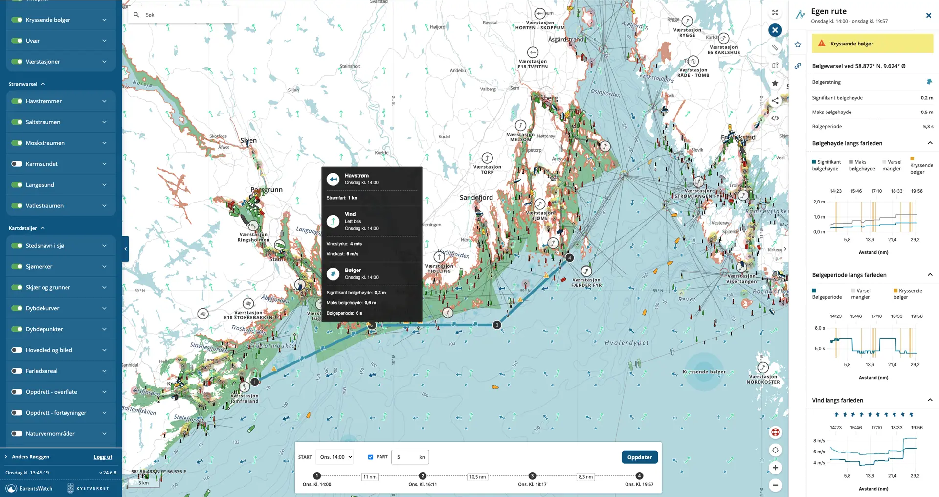 Tjenesten Ohoi er et nytt verktøy for de som skal ut i båt. Skjermdump: Kystverket